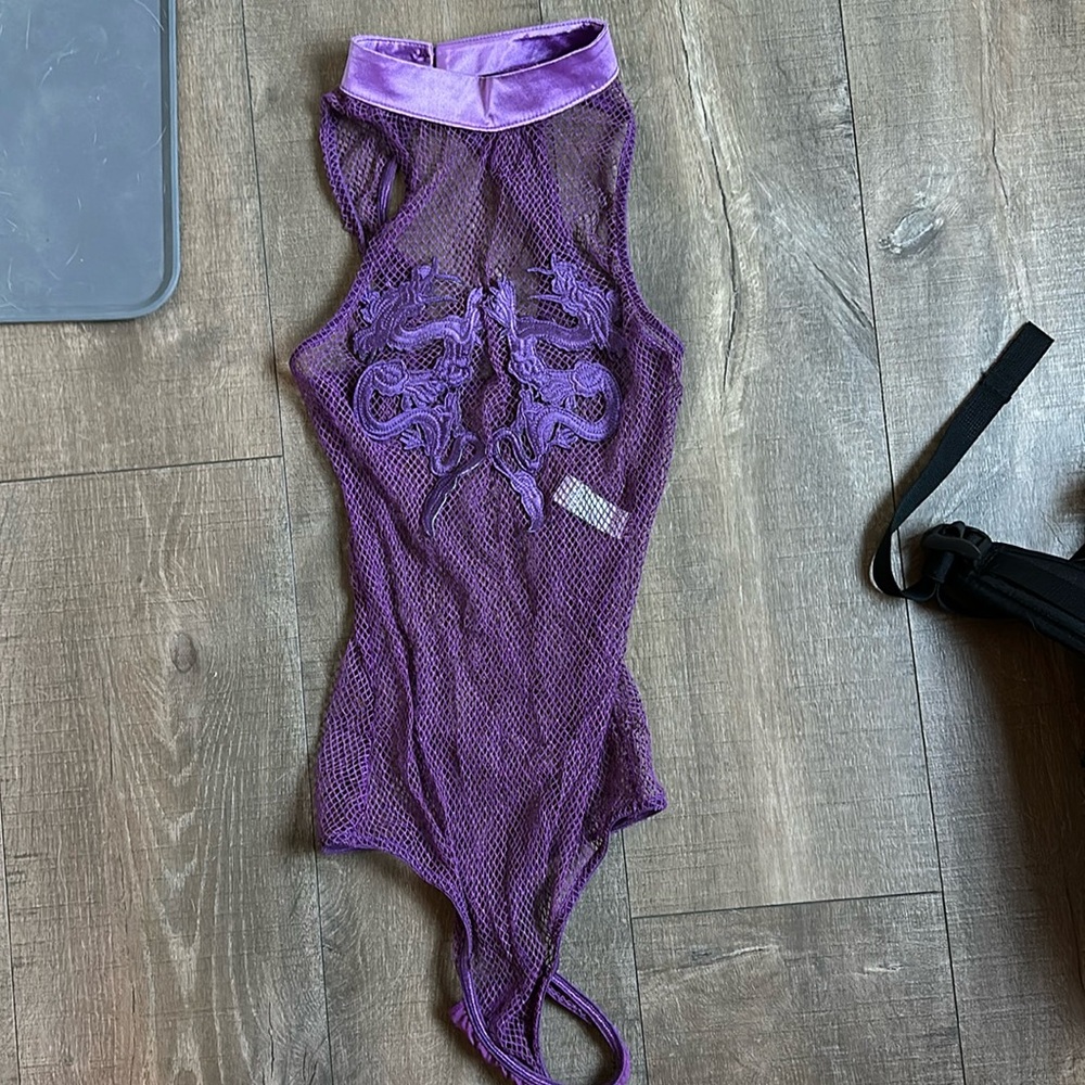 Bad Luck Dragon Fishnet Bodysuit - Purple